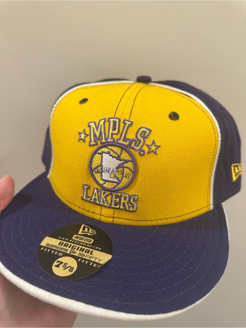 Y2k era vintage Yellow and purple MPLS Lakers Fitted Hat 7 5/8